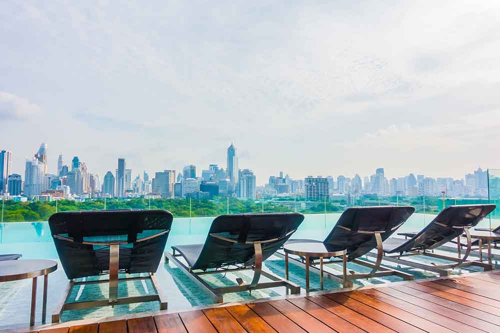 View of dubai skyline from Aura skypool 