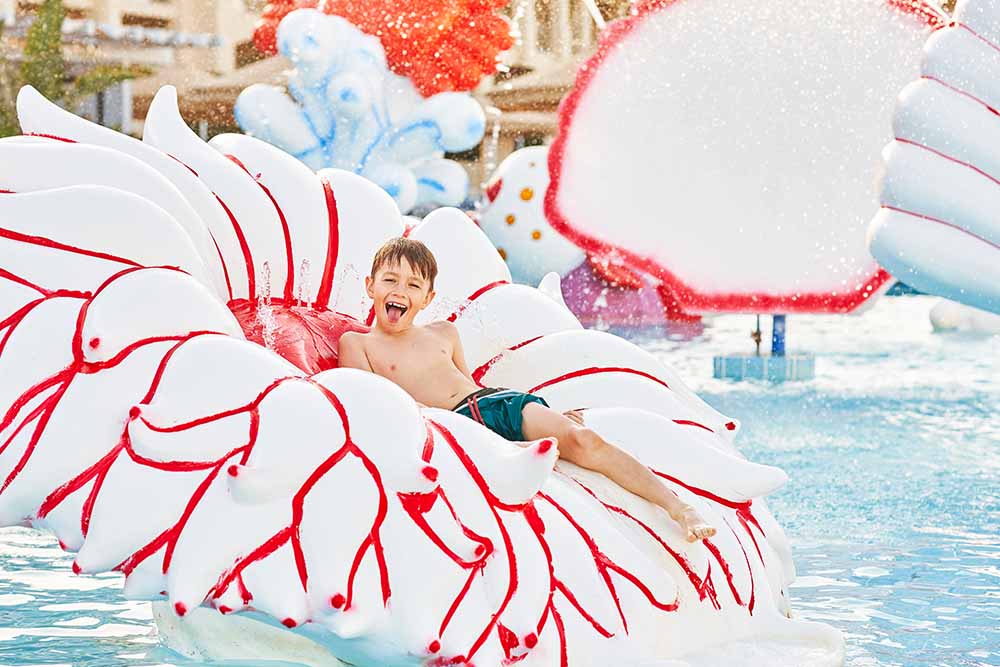 Kid enjoying in waterpark floats 