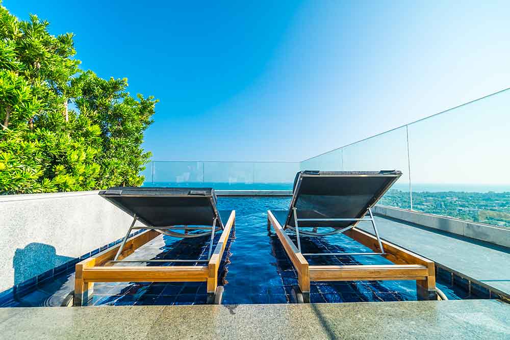 Sunbeds at Aura skypool in Dubai