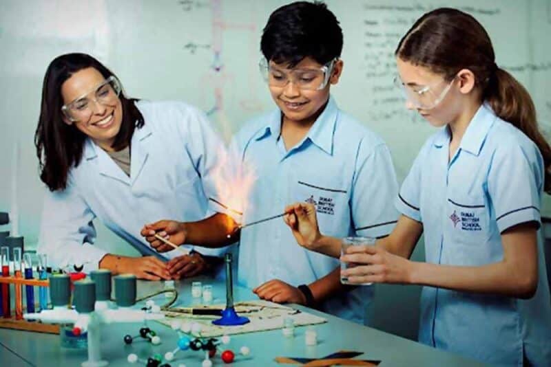 Students experimenting in chemistry lab