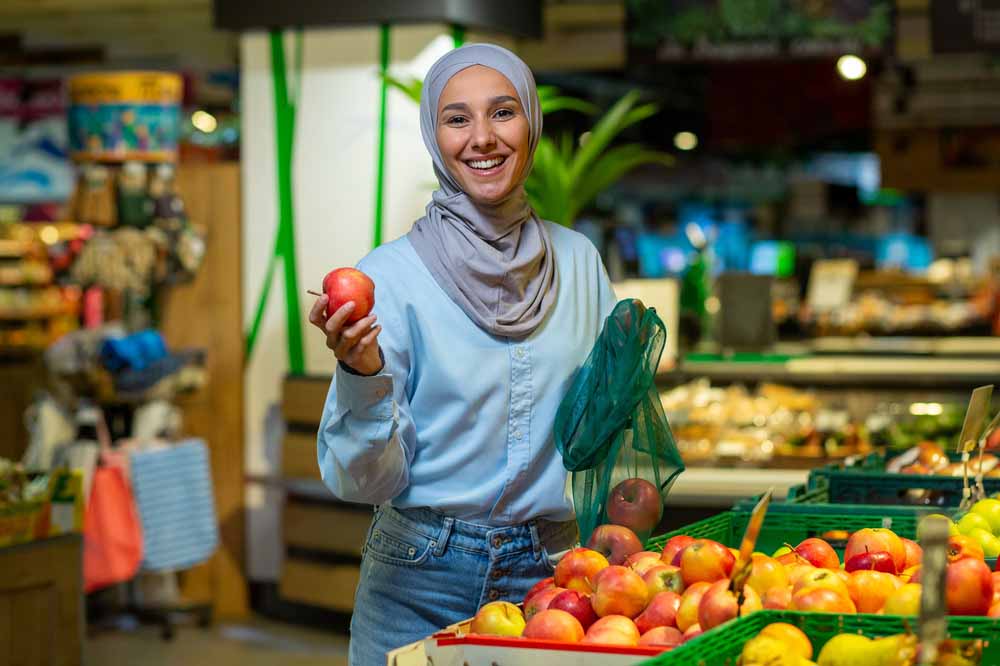 Girl shopping for groceries