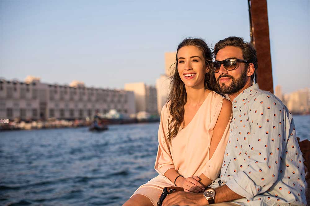 Couple on a dhow cruise date in Dubai