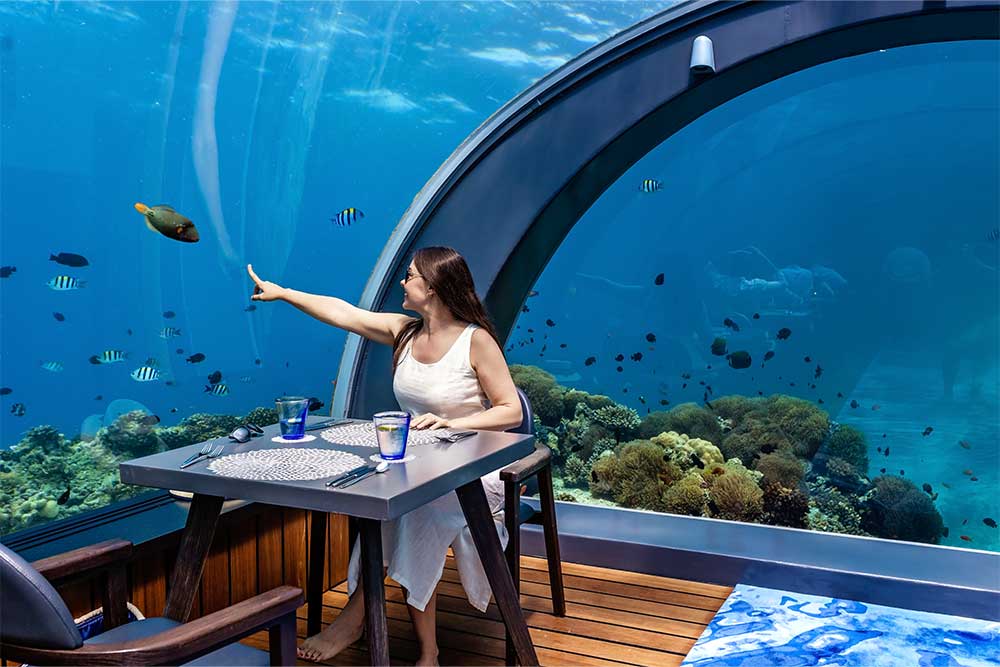 dining at an underwater restaurant in Dubai