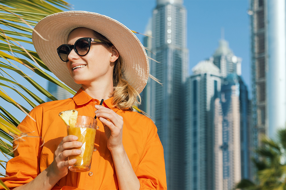 women with smthie on ladies beach Dubai