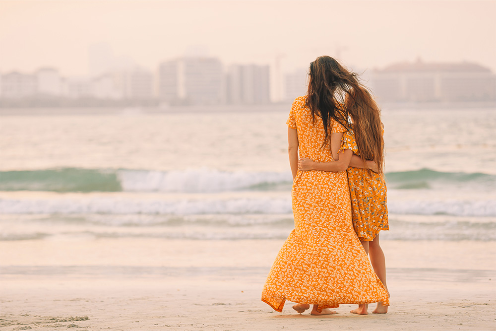 mother daughter at ladies beach