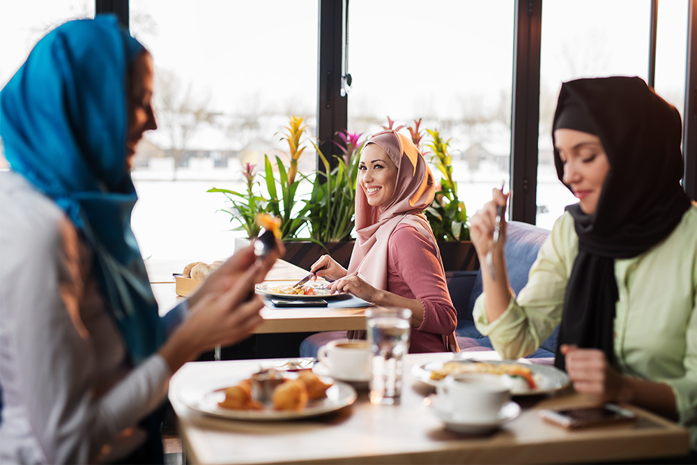 Women having lunch in restaurant