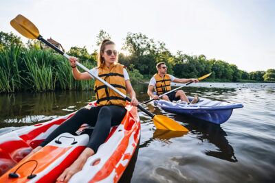 Couple kayaking together