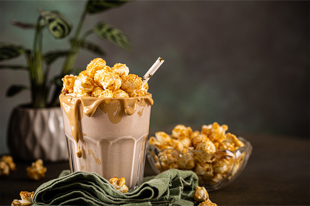 Popcorn covered in salted caramel at a popcorn spot in Dubai