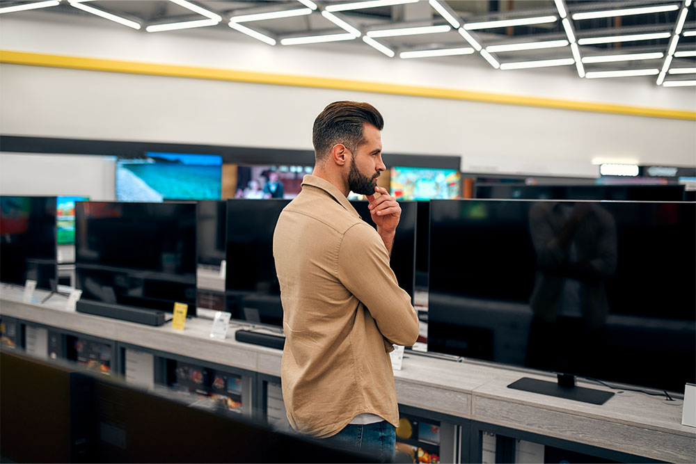 Shopping for a TV in an electronics store