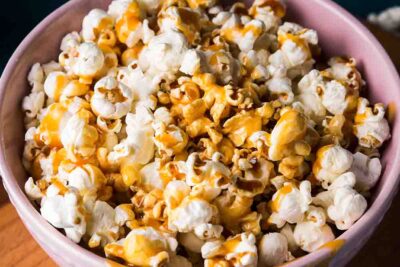 Popcorn covered in salted caramel at a popcorn spot in Dubai