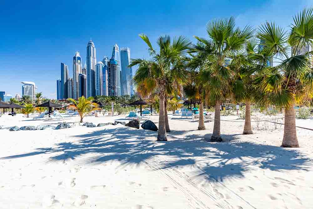 Dubai skyline view from Jumeirah 3 beach