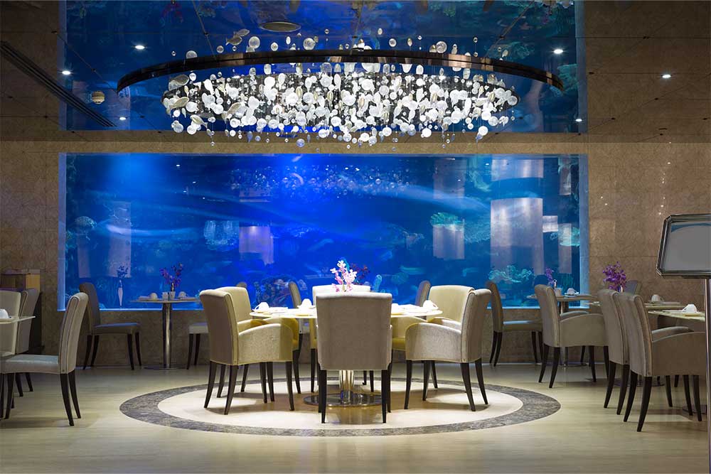 Interior of an underwater restaurant in dubai 