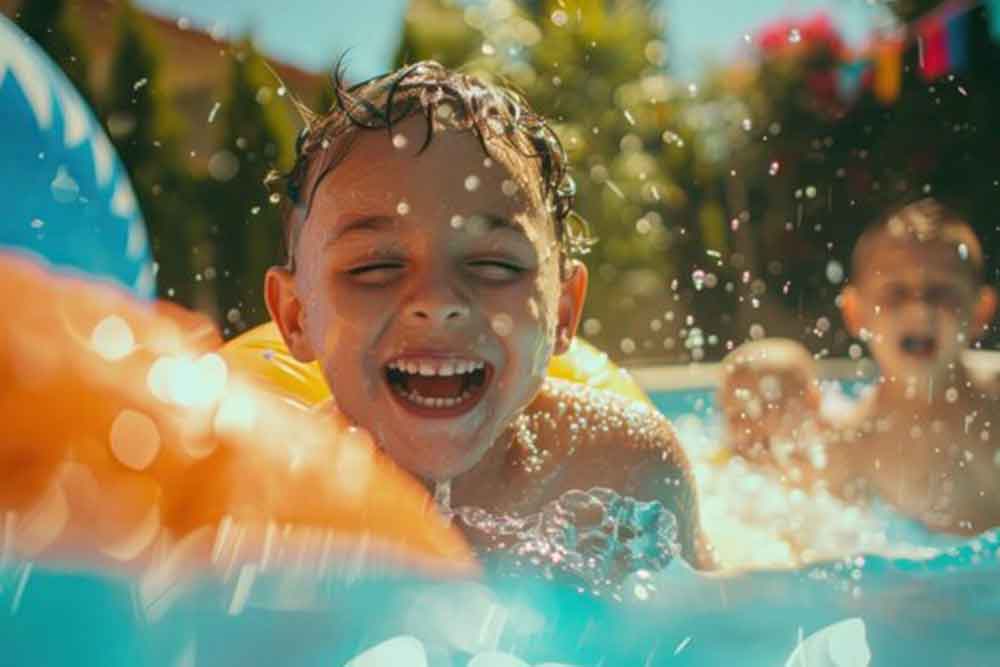 Kids splashing in a pool 