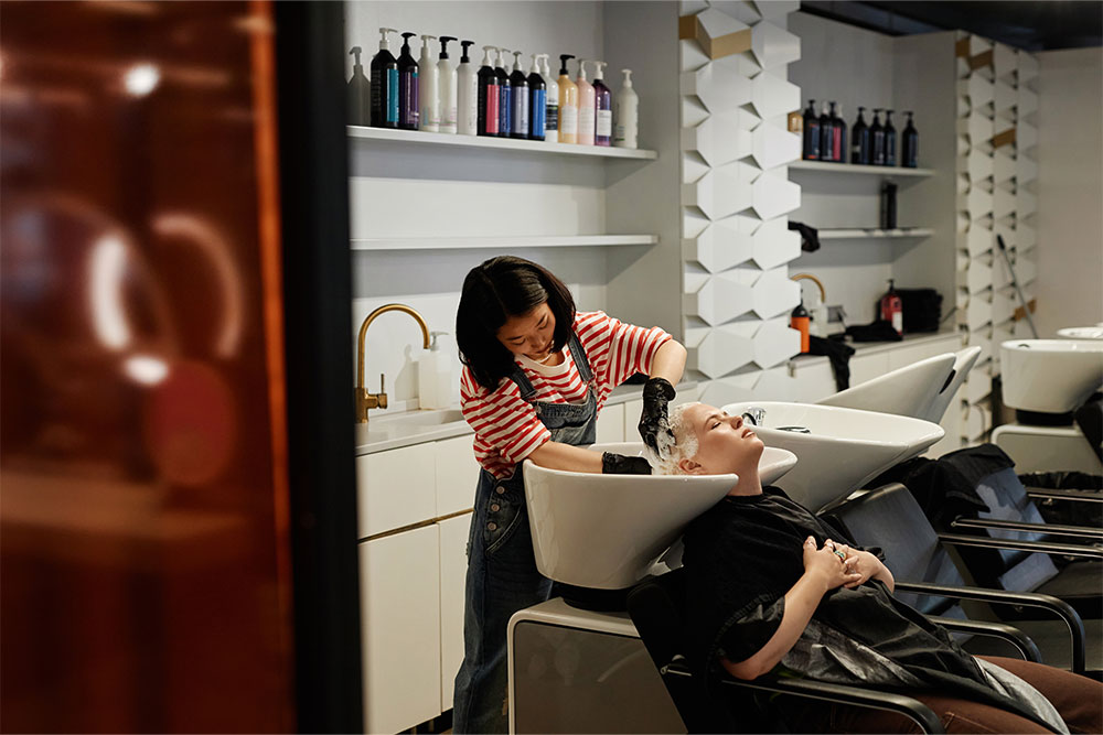 hair washing of a young girl