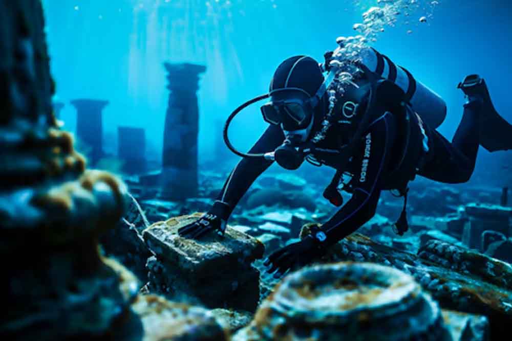 Professional scuba divers in a training pool