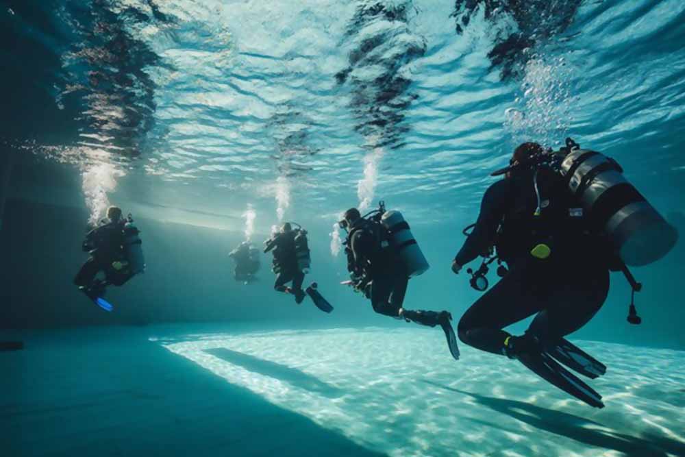 Divers exploring the underwater ruins 