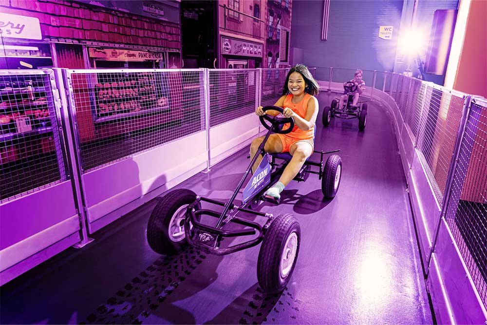 riding a kart in superpark in Dubai