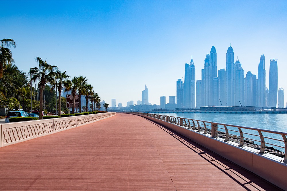 early morning view of palm west beach in dubai