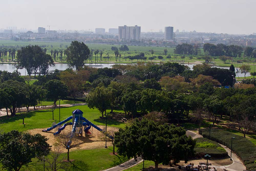 Aerial view of Arjan's green spaces.