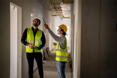 Engineer technician inspects building structure