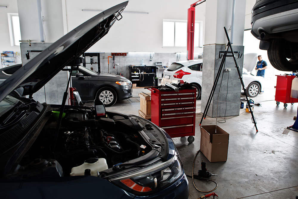 Cars in a garage for repair and maintenance