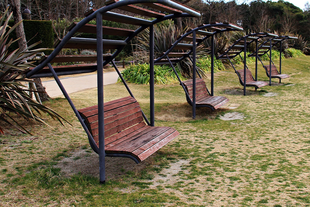 taking a moment to relax at the benches