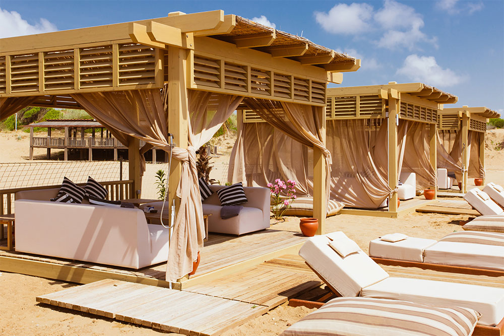 private cabanas in a beach club