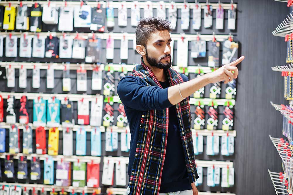 Smartphones placed in a store