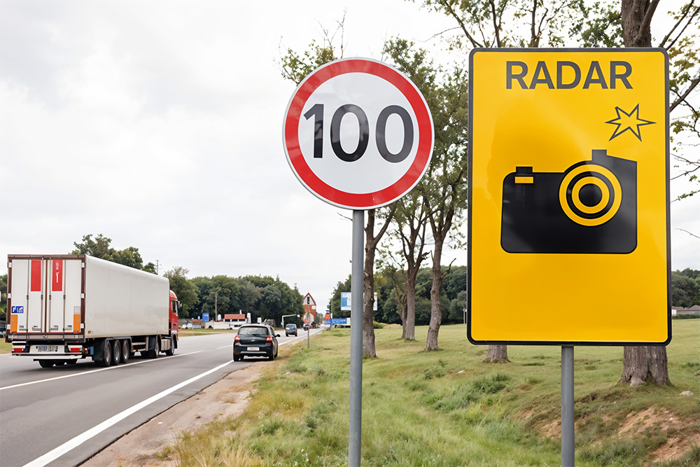 Speed limit and a radar sign