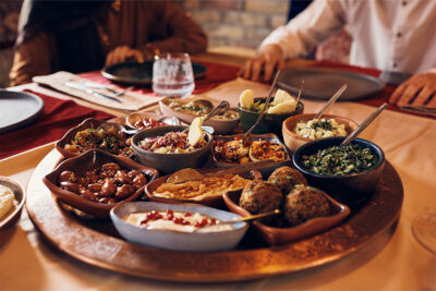 Turkish food platter in a turkish restaurant in Abu Dhabi