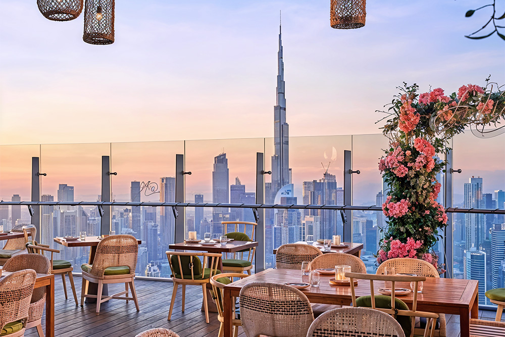 Mesmerising view at a rooftop restaurant in Dubai