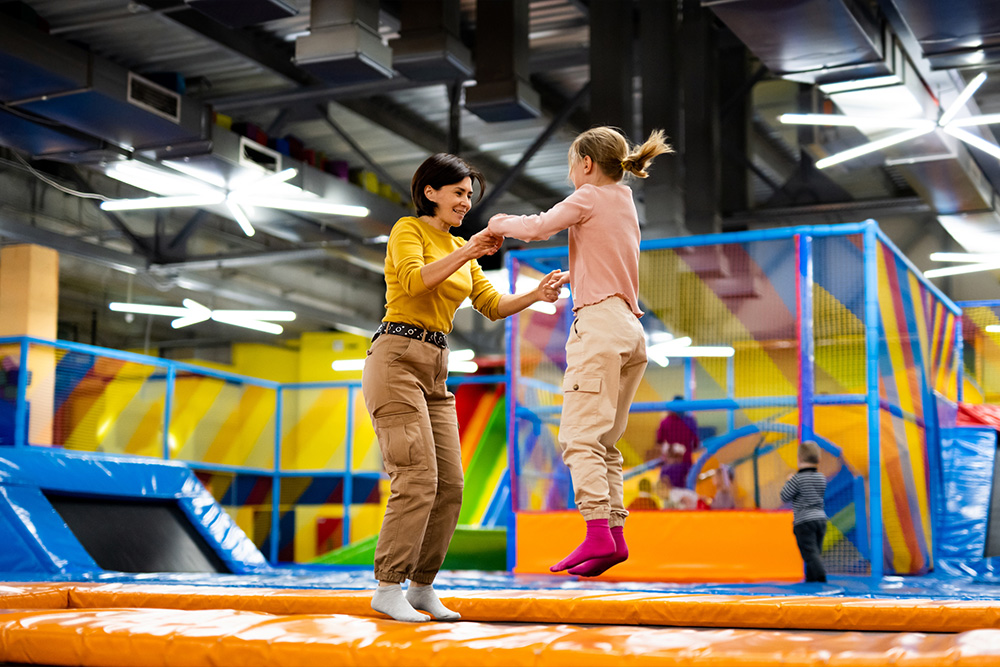 Jumping in a trampoline park