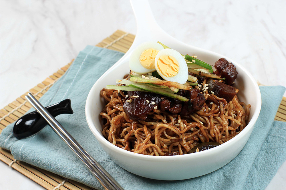 Freshly prepared noodles in a Korean restaurant in Sharjah