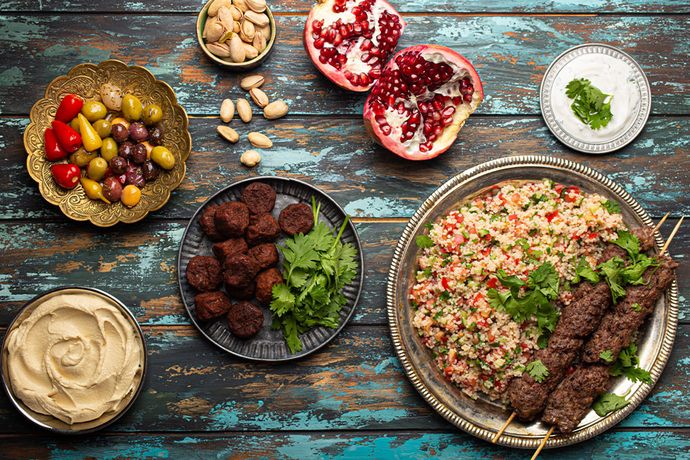 Typical Iranian Food on a table in Dubai