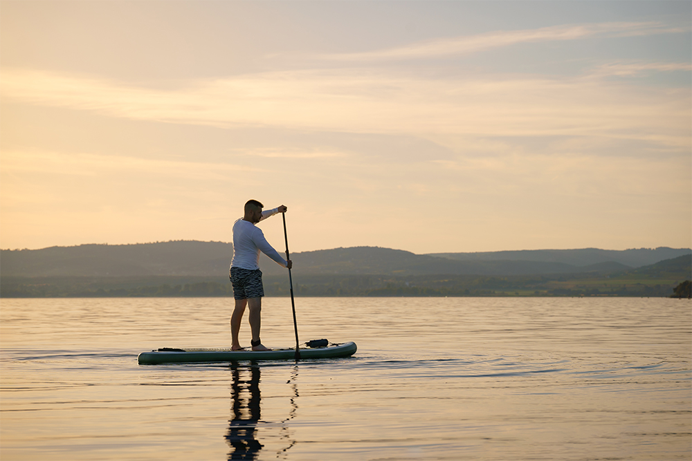 paddleboarding at Dubai's island beach