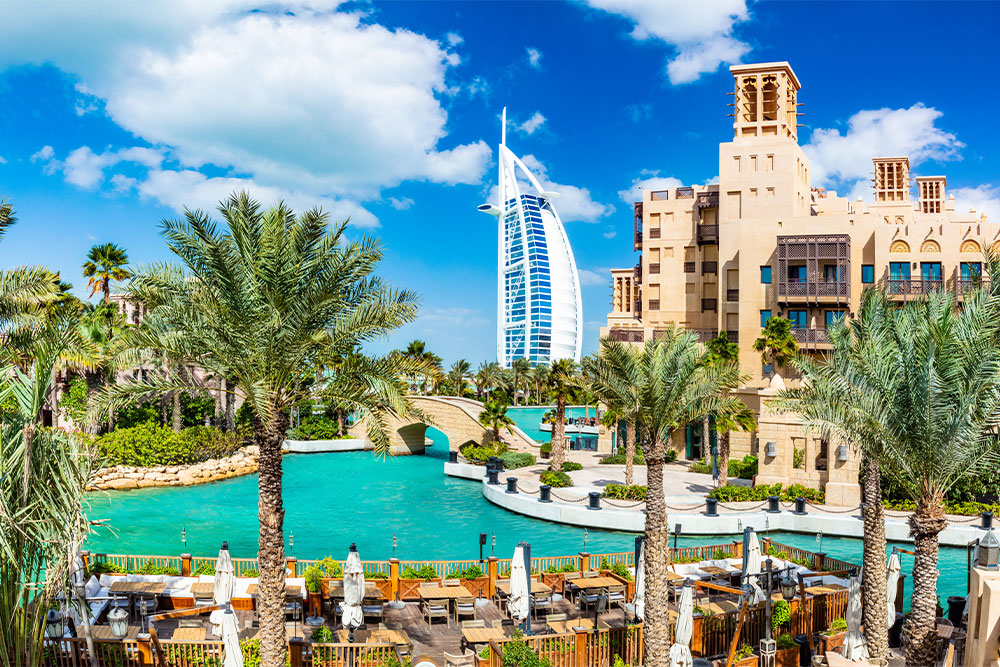 a view of burj al arab from madinat jumeirah in dubai