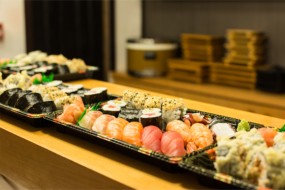 Sushi corner at a buffet 