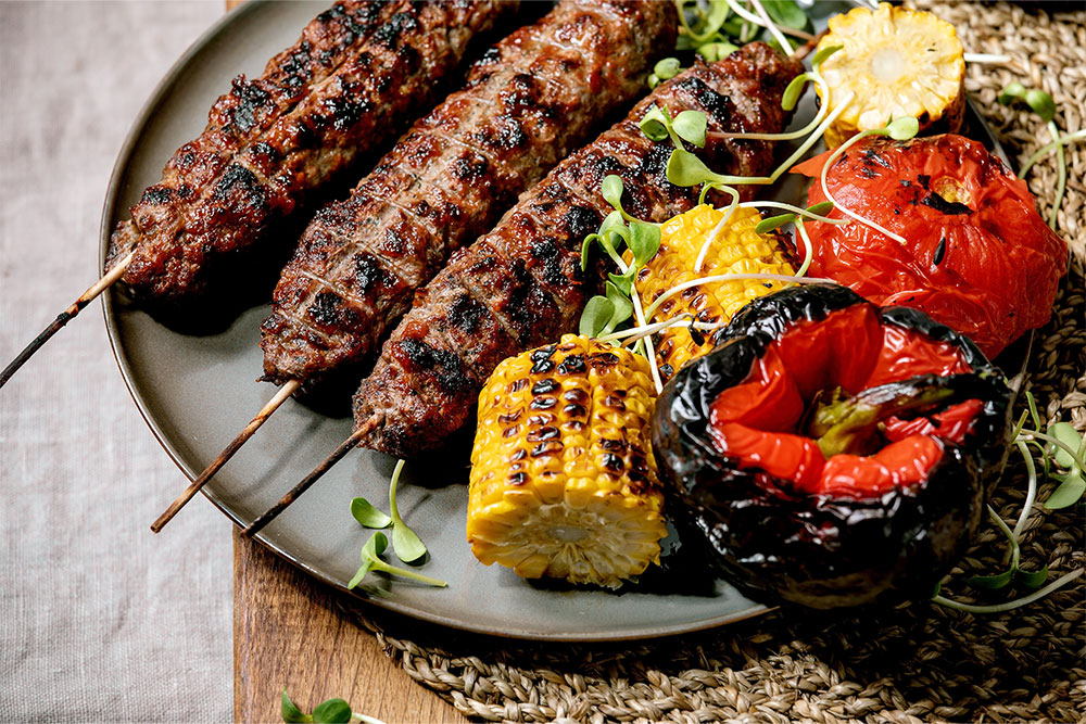 Grilled Beef Kebabs served at an iranian restaurant in Dubai