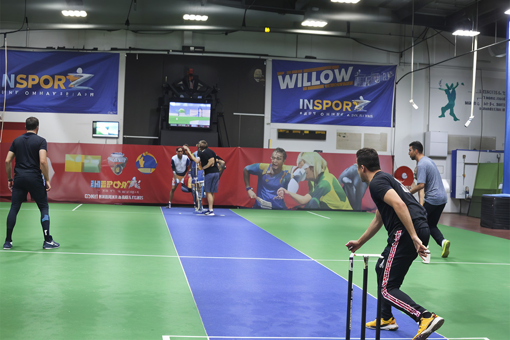 players playing indoor cricket in Dubai, Al Quoz