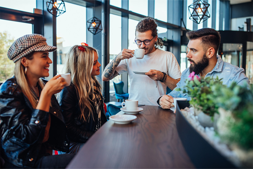 Enjoying coffee with friends