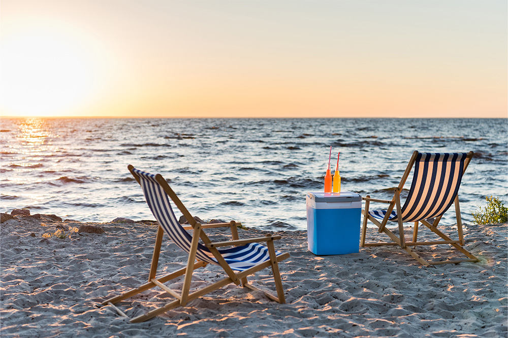 Seatings on the beach for sunbathing