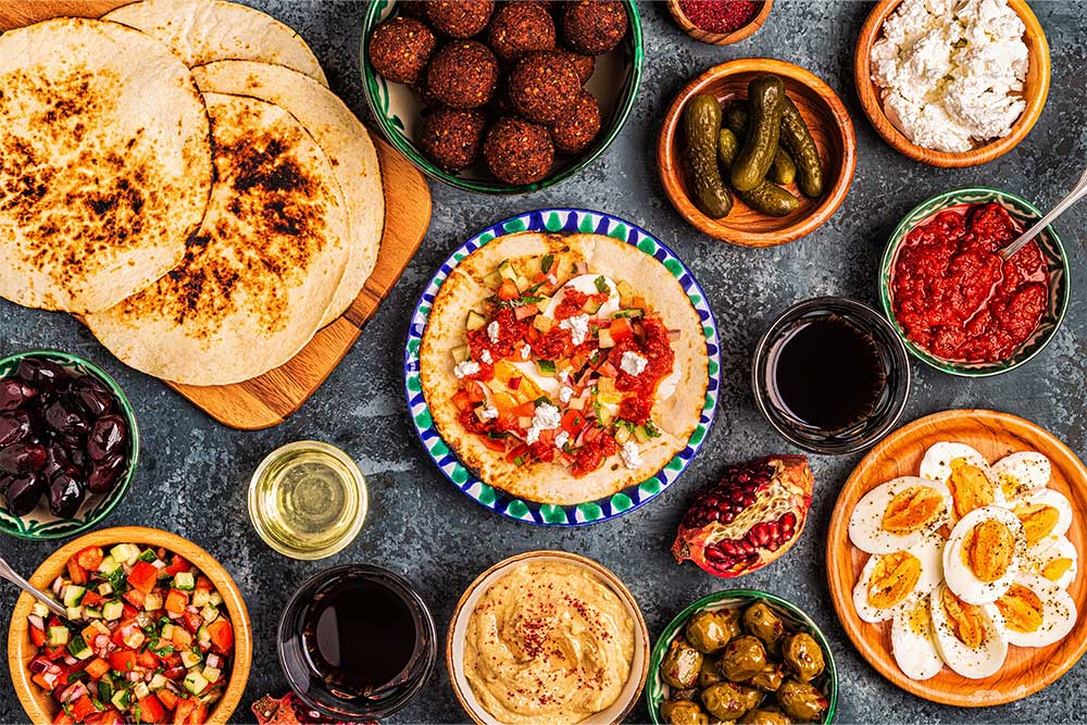 Traditional Syrian dishes served in a syrian restaurant in Dubai