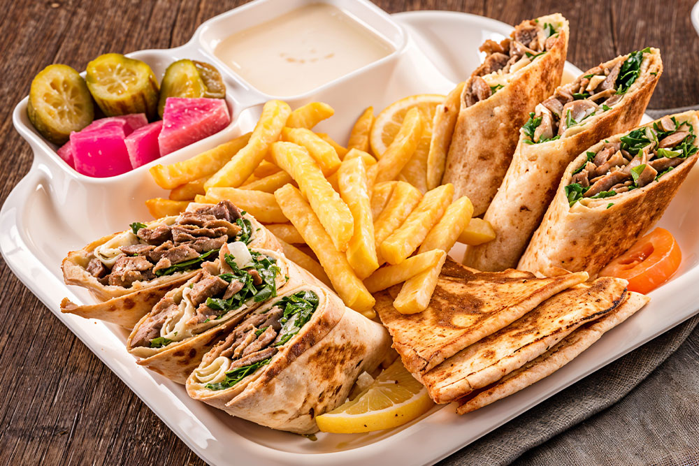 A Platter served on a table at Al Farooj Al Shami Restaurant