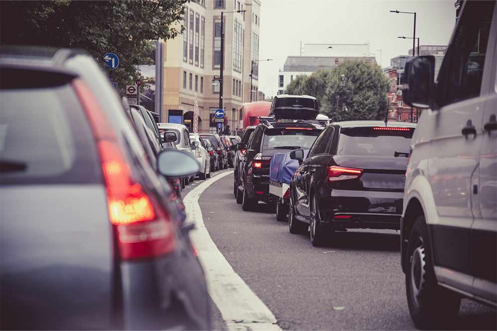 Heavy traffic during peak hours in Ajman Downtown 