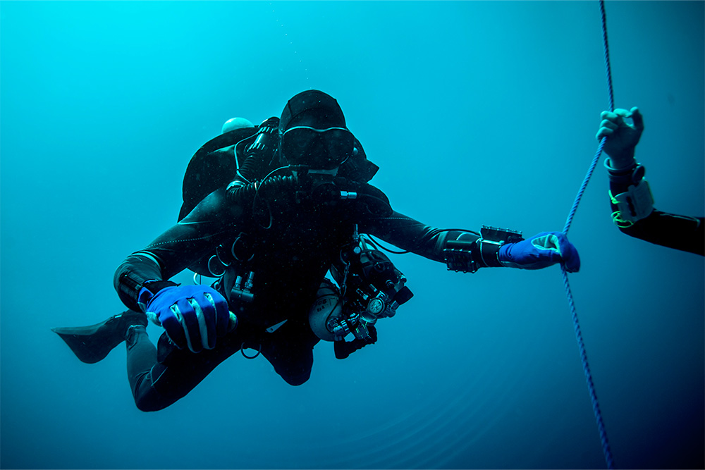 a scuba diver in the sea 