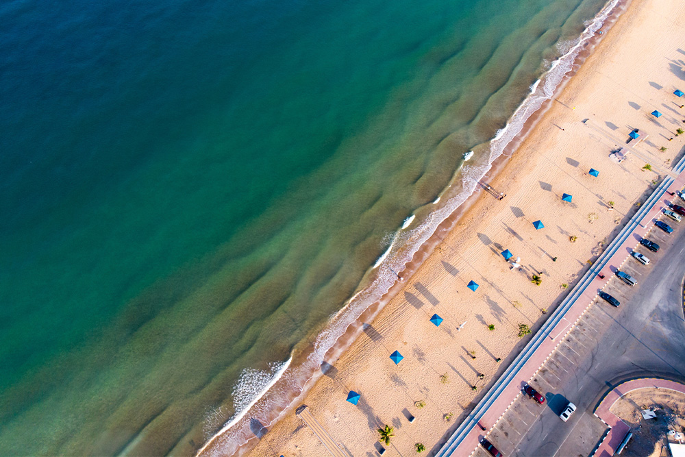 Flamingo beach aerial view