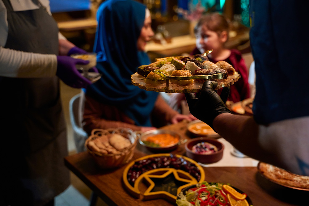 Serving food on a table