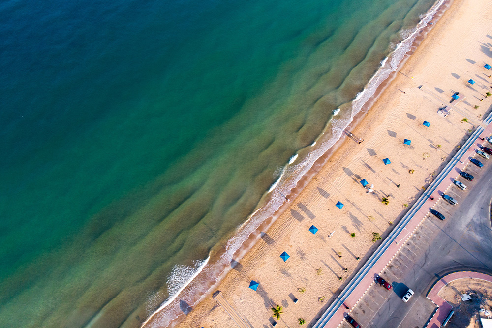 Aerial view of the beach in Al Rams