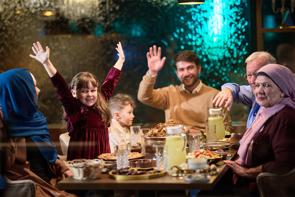 A family feasting in Al Manar Restaurant