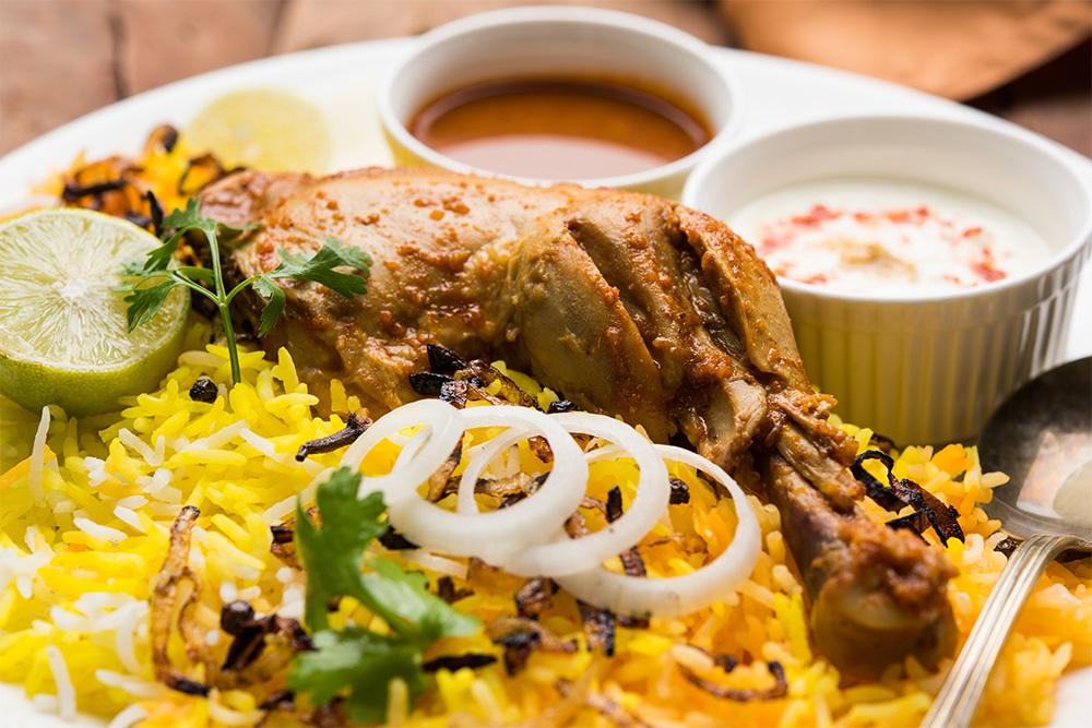 Close-up shot of Chicken Biryani